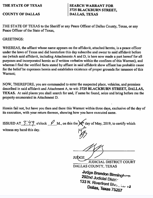 Search Warrant of Dallas Archdiocese