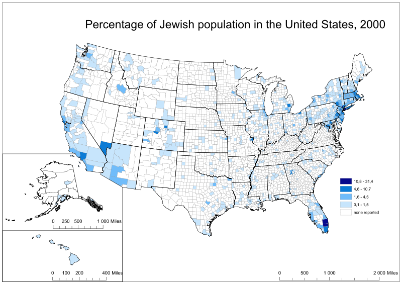Percentage of Jews by County in the United States